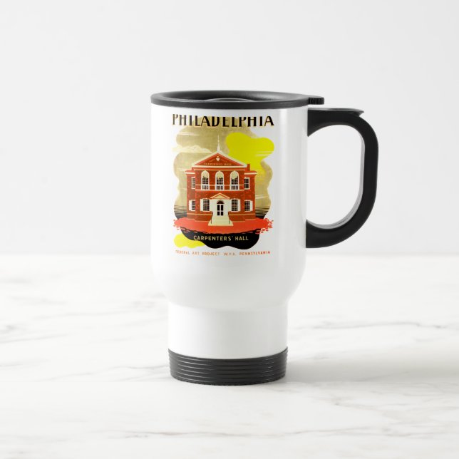 Mug De Voyage PA de Philadelphie. Charpentiers Hall, WPA 1936 (Droite)