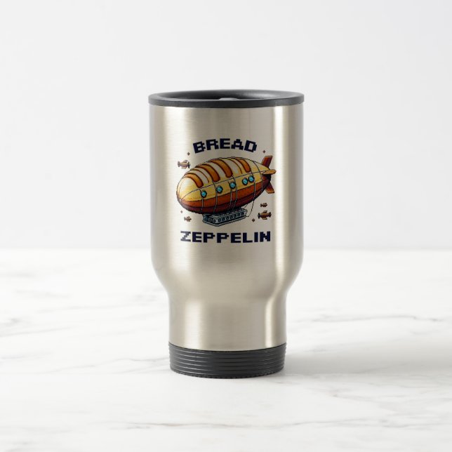 Mug De Voyage Pain Zeppelin - Pixel Art Airship Retro Design (Centre)
