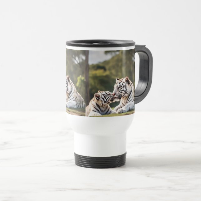 Mug De Voyage Paire Paisible – Tigres Blancs (Devant droit)