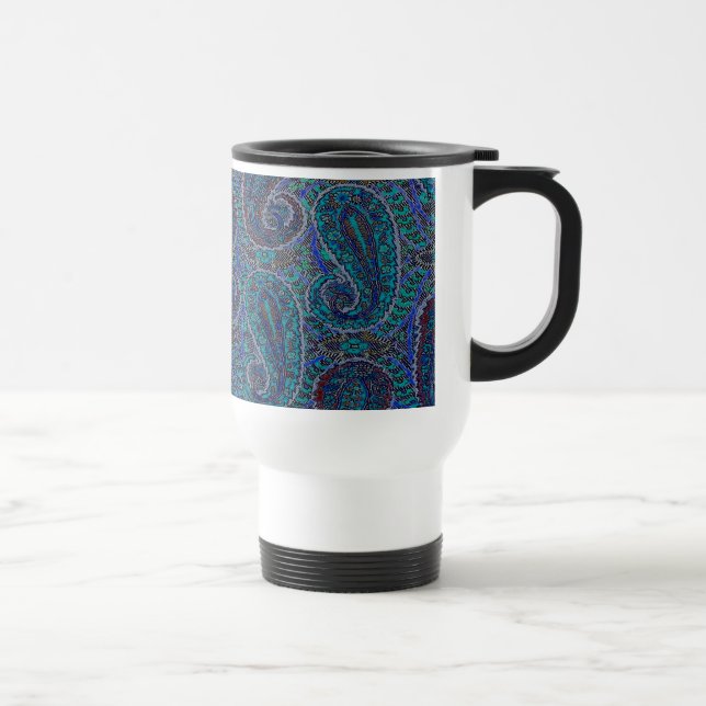 Mug De Voyage Paisley Bleu Indien Boho Classique Vintage (Droite)