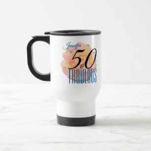 Mug De Voyage Pale Peach Rose 50 et Fabulous Birthday