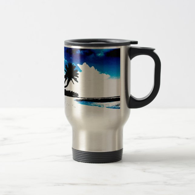 Mug De Voyage Palmier blanc noir bleu Silhouette (Droit)