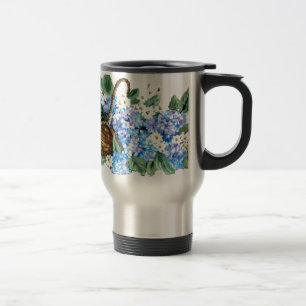 MUG DE VOYAGE PANIER AVEC DES HORTENSIAS