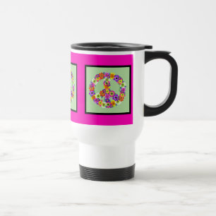 Mug De Voyage Panneau de Paix Floral avec fuchsia et bordure noi