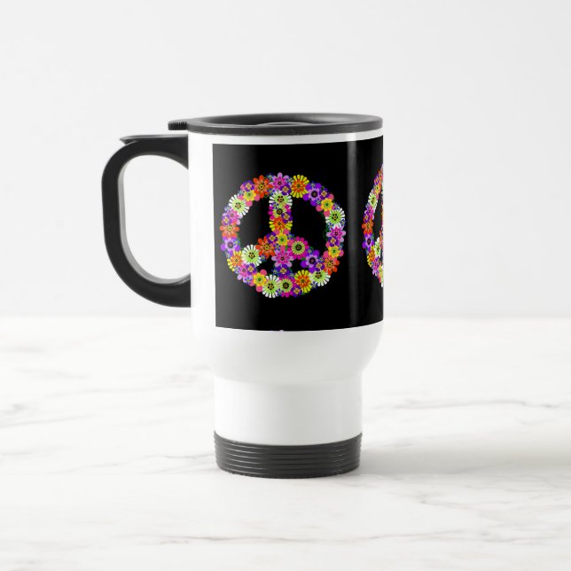 Mug De Voyage Panneau de paix Floral sur noir (Gauche)