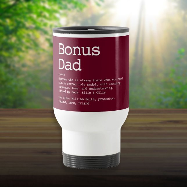 Mug De Voyage Papa Bonus Définition De Beau-Père Moderne Rouge B (Bonus Dad Stepdad Definition Modern Burgundy Red Travel Mug)