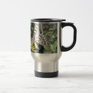Mug De Voyage Papillon blanc et noir sur fleur jaune