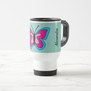 Mug De Voyage Papillon bleu magenta rose Ajouter du texte