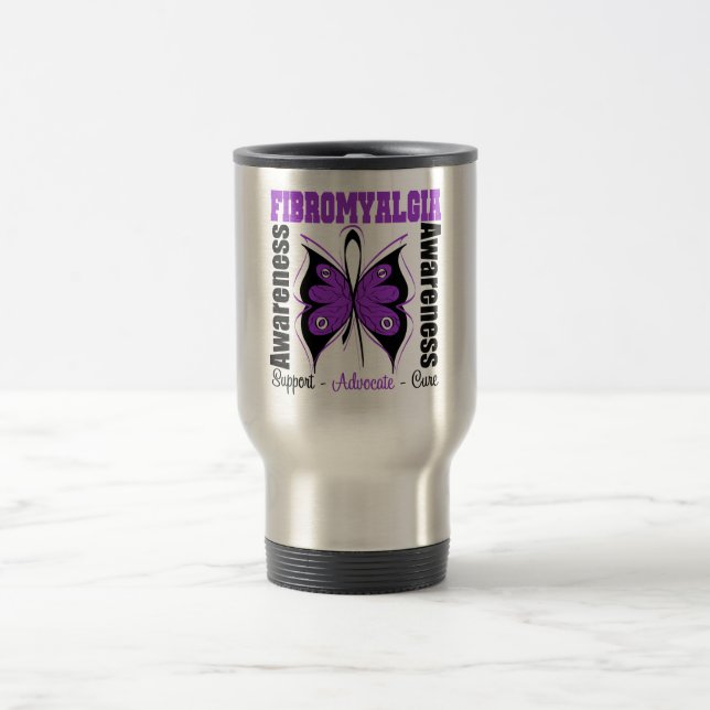 Mug De Voyage Papillon de conscience de fibromyalgie (Centre)