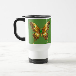 Mug De Voyage Papillon de cristal émeraude doré