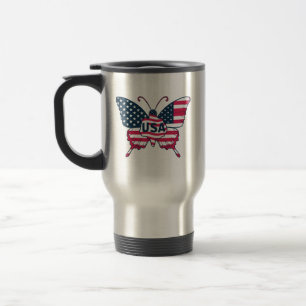 Mug De Voyage Papillon Drapeau USA Fierté Américaine Patriotique