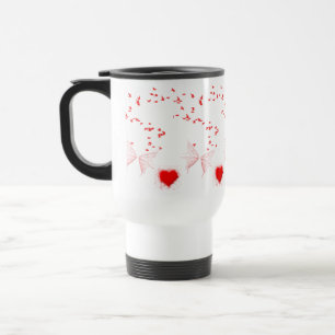 Mug De Voyage Papillon et Coeur aux oiseaux rouges