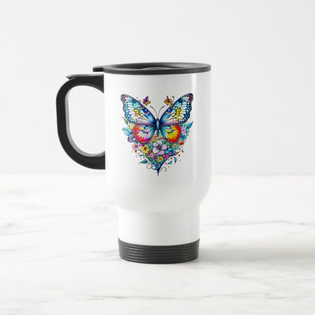 Mug De Voyage Papillon et coeur floral Personnalisé (Gauche)