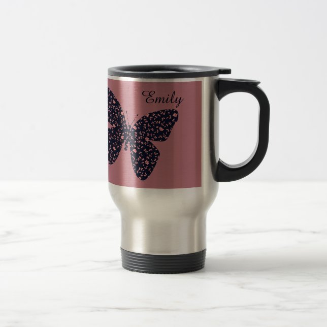 Mug De Voyage Papillon floral rose et violet Personnalisé (Droit)