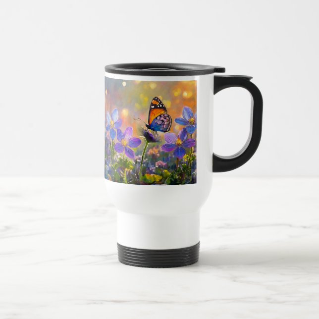 Mug De Voyage Papillon minuscule sur les Fleurs sauvages au leve (Droite)