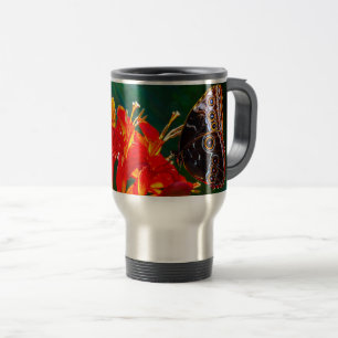 Mug De Voyage Papillon morpho bleu sur fleurs de Crocosmia Lucif