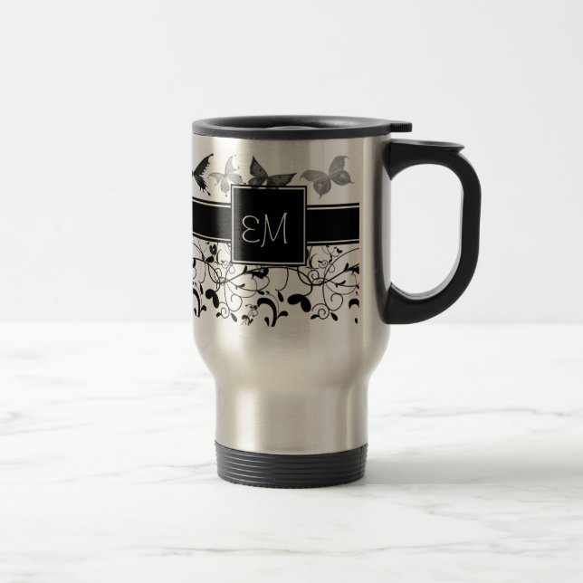 Mug De Voyage Papillon Victorian Flourian noir blanc (Droit)