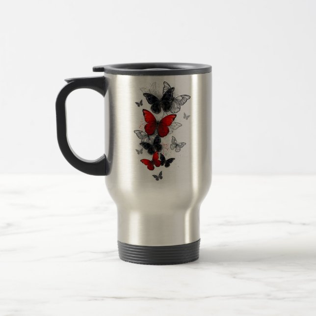 Mug De Voyage Papillons noirs et rouges volants (Gauche)