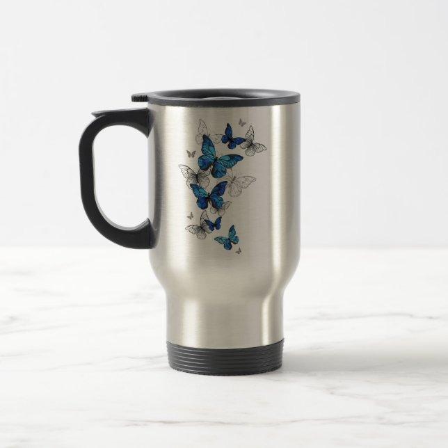 Mug De Voyage Papillons volants bleus Morpho (Gauche)