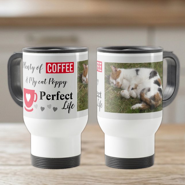 Mug De Voyage Parfaite photo de chat et de café gris rouge (Créateur téléchargé)