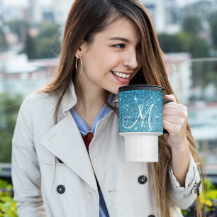 Mug De Voyage Parties scintillant bleu moderne éclaboussures Nom