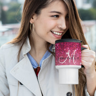 Mug De Voyage Parties scintillant moderne rouge et rose Nom des