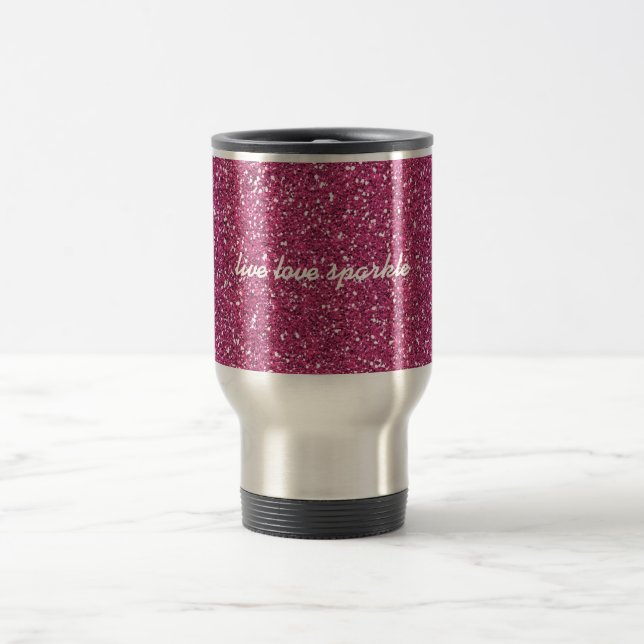 Mug De Voyage Parties scintillant rose avec Citation étincelante (Centre)