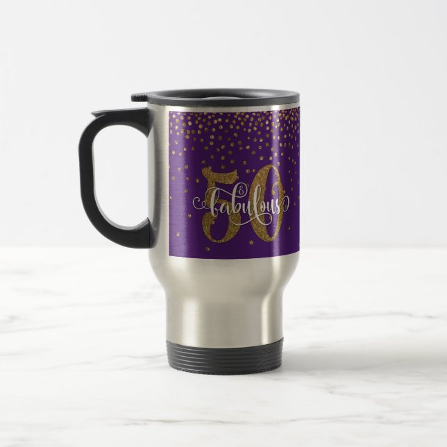 Mug De Voyage Parties scintillantes 50 d'or et typographie (Gauche)