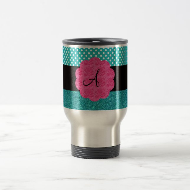Mug De Voyage Parties scintillantes de turquoise de monogramme (Centre)