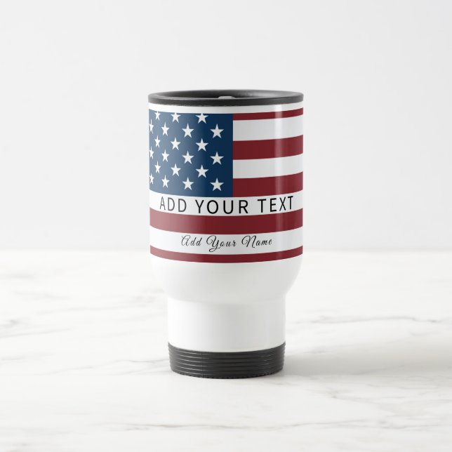 Mug De Voyage Patriotic US Flag Custom Text Name  (Centre)