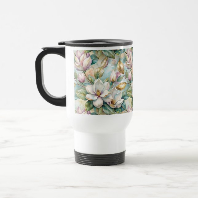 Mug De Voyage Pattern Elegant Magnolia Flowers (Gauche)