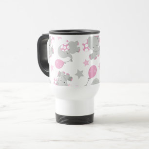 Mug De Voyage Pattern of Elephants, Cute Elephants - Pink Gray