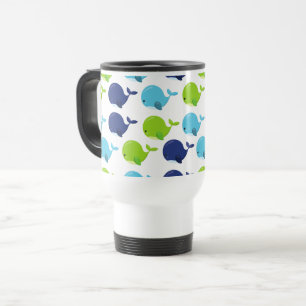 Mug De Voyage Pattern of Whales, Cute Whales, Sea Animals