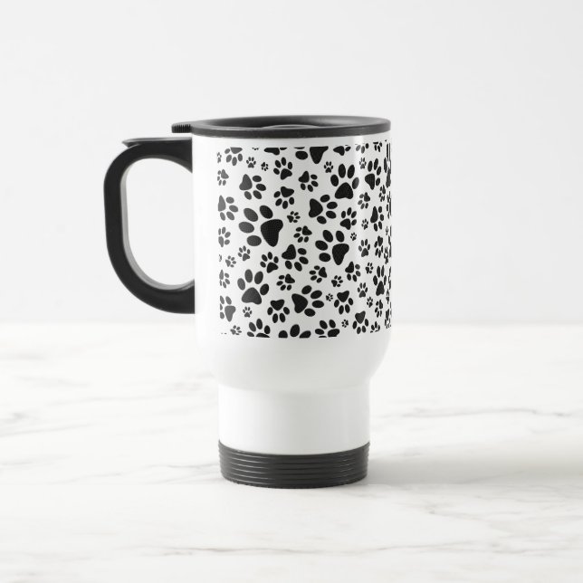Mug De Voyage Pattes de chien noir et blanc à pois  (Gauche)
