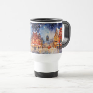 Mug De Voyage Paysage urbain européen d'hiver à l'aquarelle Noël