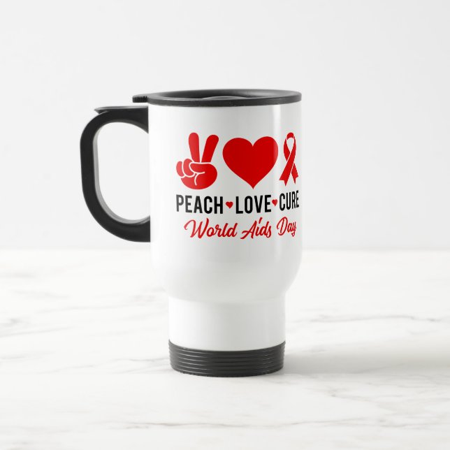 Mug De Voyage Peace Love Cure | Sensibilisation au sida (Gauche)