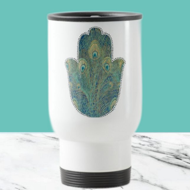 Mug De Voyage Peacock Feather Hamsa (Créateur téléchargé)