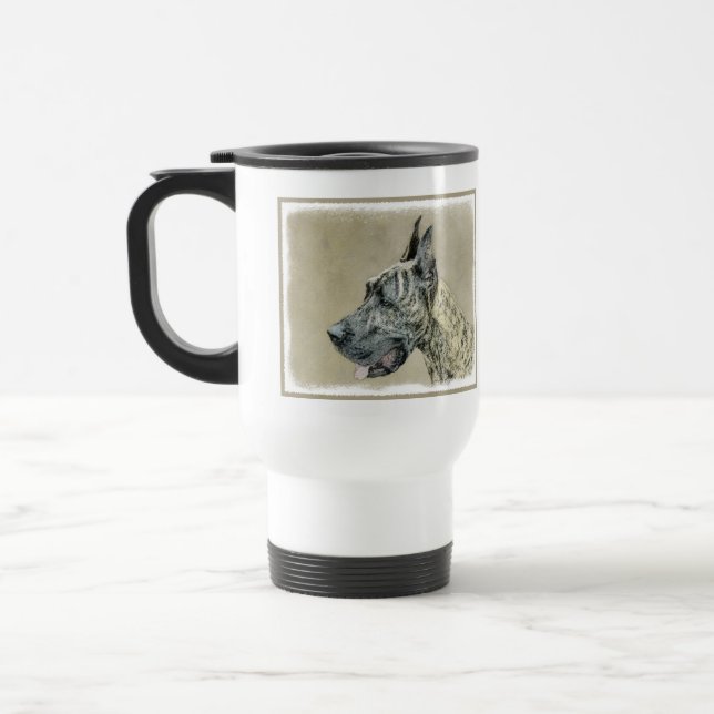 Mug De Voyage Peinture de Great Dane (Brindle) - Art original de (Gauche)