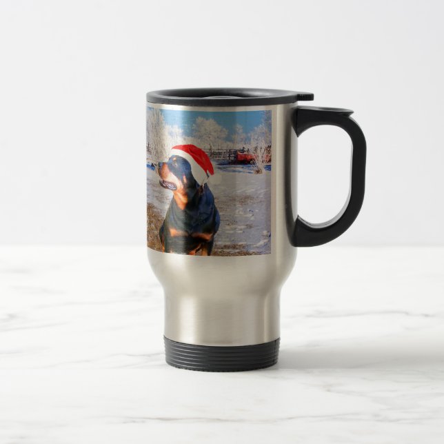 Mug De Voyage Peinture de Noël de chien Rottweiler (Droit)