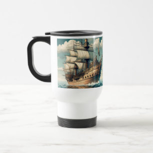Mug De Voyage Peinture D'Un Navire Avec Les Voiles Vers Le Bas-5