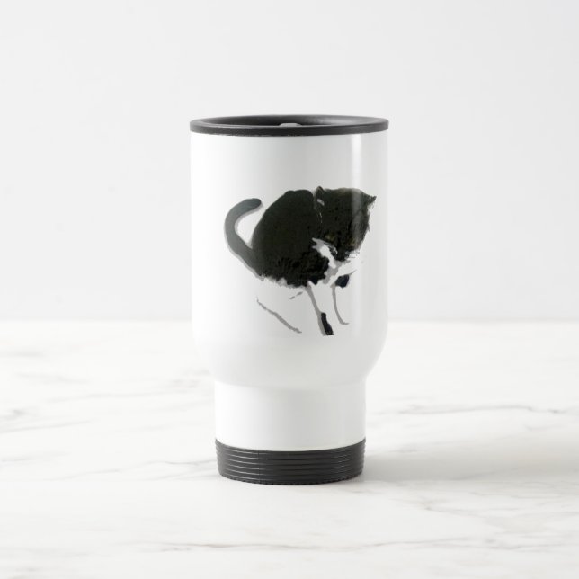 Mug De Voyage Peinture noire et blanche de chat (Centre)