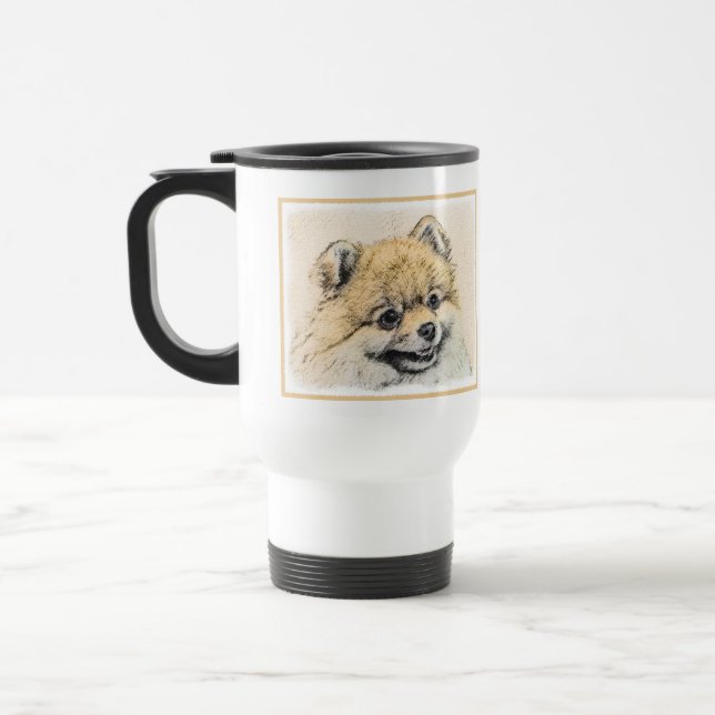 Mug De Voyage Peinture Poméranienne (orange) - Art Chien origina (Gauche)