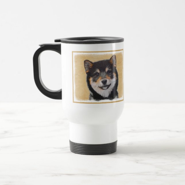 Mug De Voyage Peinture Shiba Inu (Noir et Tan) - Art Chien (Gauche)