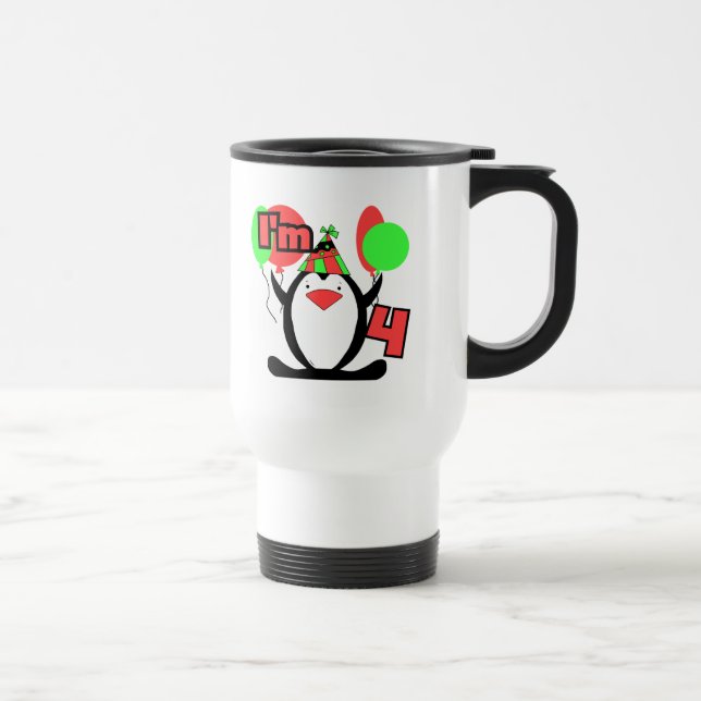 Mug De Voyage Penguin I'm 4 Anniversaire T-shirts et cadeaux (Droite)