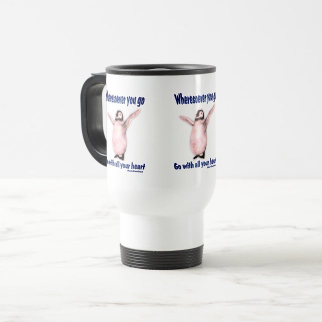 Mug De Voyage Penguin Inspirational Happiness Citation Confucius (Devant gauche)