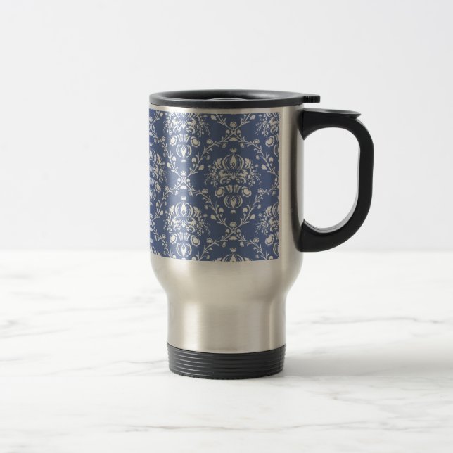 Mug De Voyage Périwinkle bleu et blanc Damas (Droit)