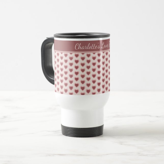 Mug De Voyage Personalized Retro Hearts Pink Burgundy (Devant gauche)