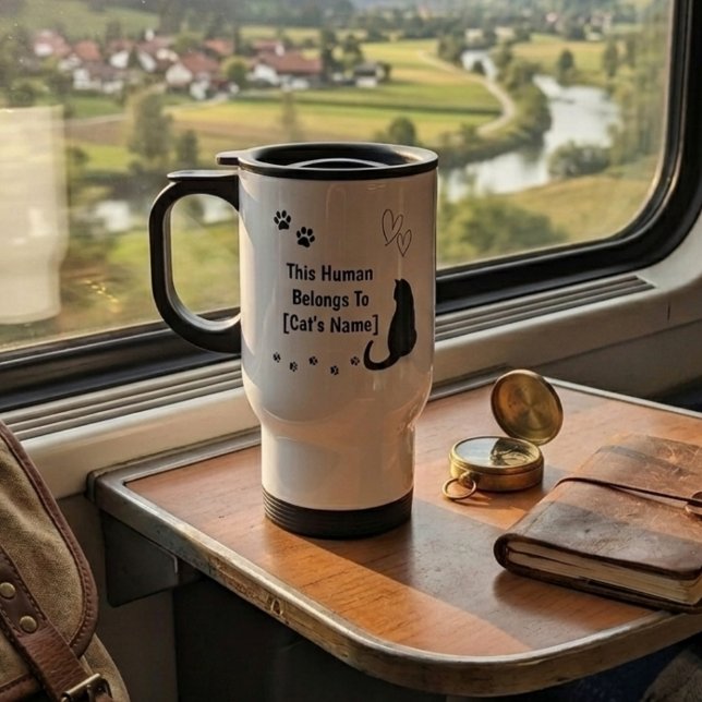 Mug de voyage personnalisé Chat Noir (Personalized travel mug for cat owners)