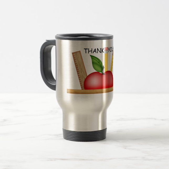 Mug de voyage personnalisé de pomme de l'enseignan (Devant gauche)
