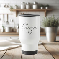 Mug de voyage personnalisé girly avec nom et cœur 